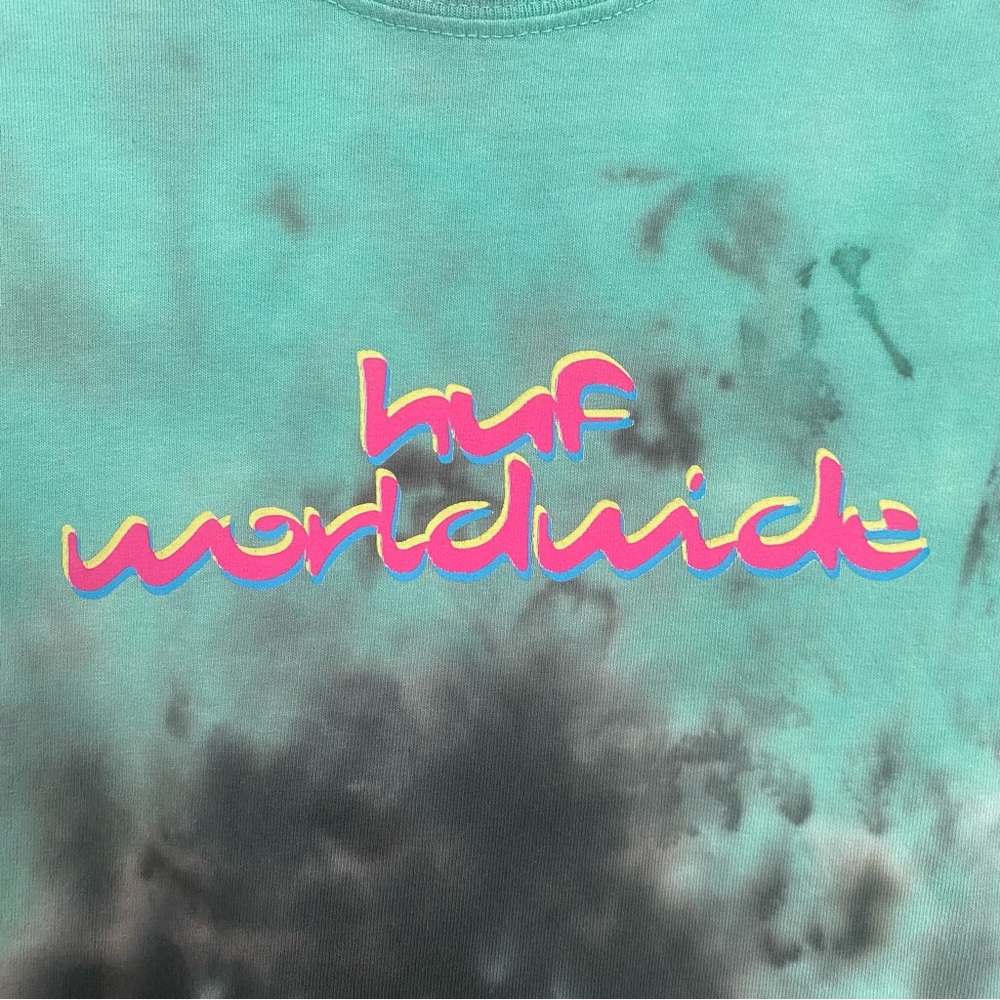 HUF Teal Tie-Dye Short Sleeve Tee with Pink Logo - Picture 2 of 14